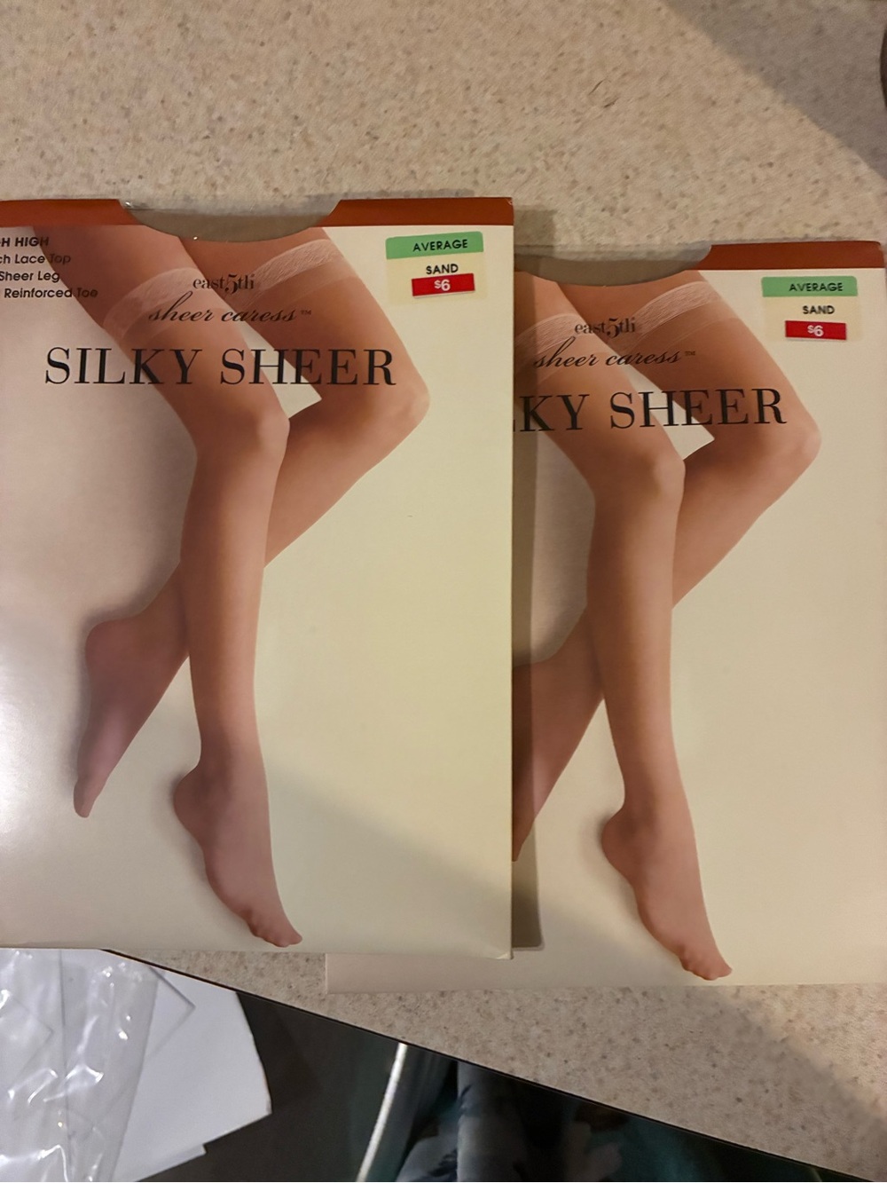 JCPenney East 5th Sheer Caress lace Thigh High Stockings average Sand 2pairs